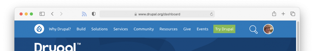 screenshot of logged into drupal.org